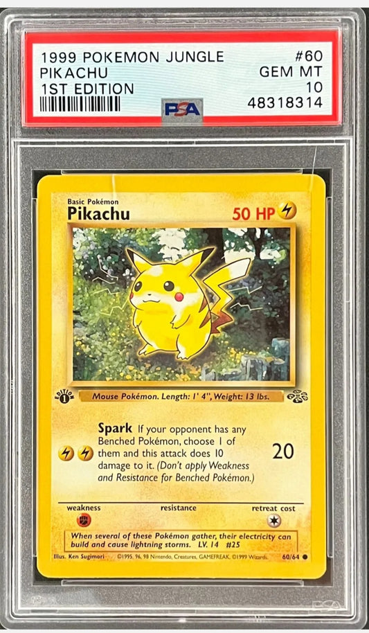1st Edition Jungle Red Cheeks Pikachu Pokemon Card None Holo PSA 10 Gem Mint