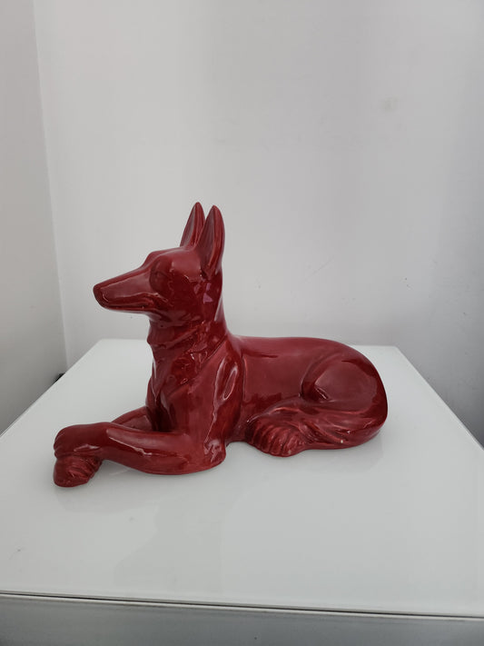 Vintage 1940s French Red Dog Pottery Red Glazed By St Clemence