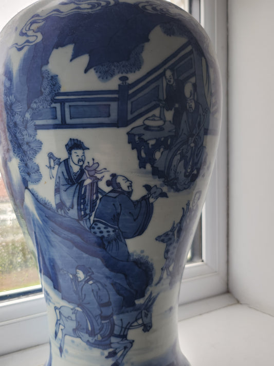 Fine Decorated Antique Kangxi Chinese blue and white large baluster vase Shao Lao (God of longevity)