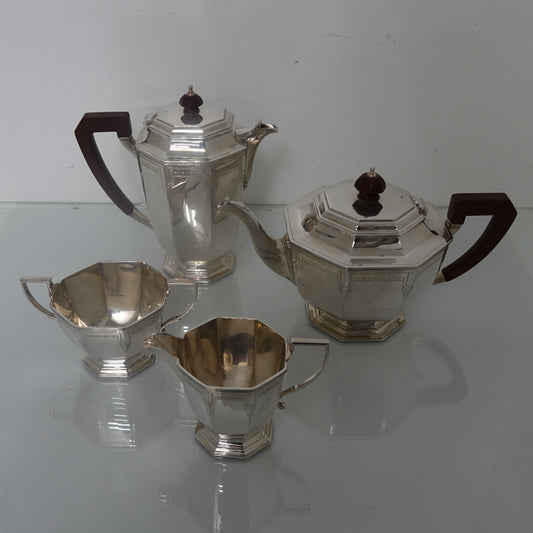 Art Deco Solid Silver George VI Four Piece Tea & Coffee Set Sheffield 1938 Mappin & Webb - Collectible